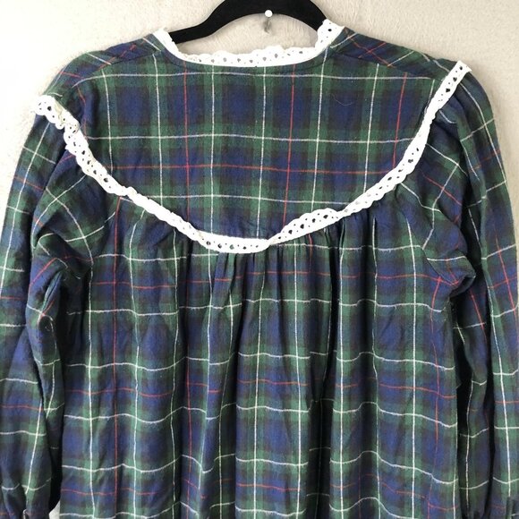 Vintage Geffy Nightgown Womens Small Plaid Flannel Lace Trim Dress 90s - Picture 10 of 16